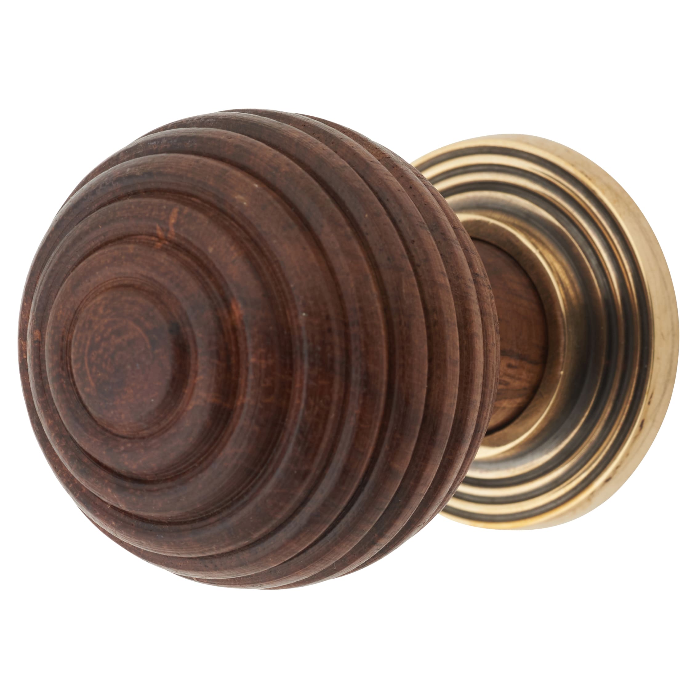 Beehive Ball Cabinet Knob - 35mm Diameter - Rosewood - Antique Brass Rose