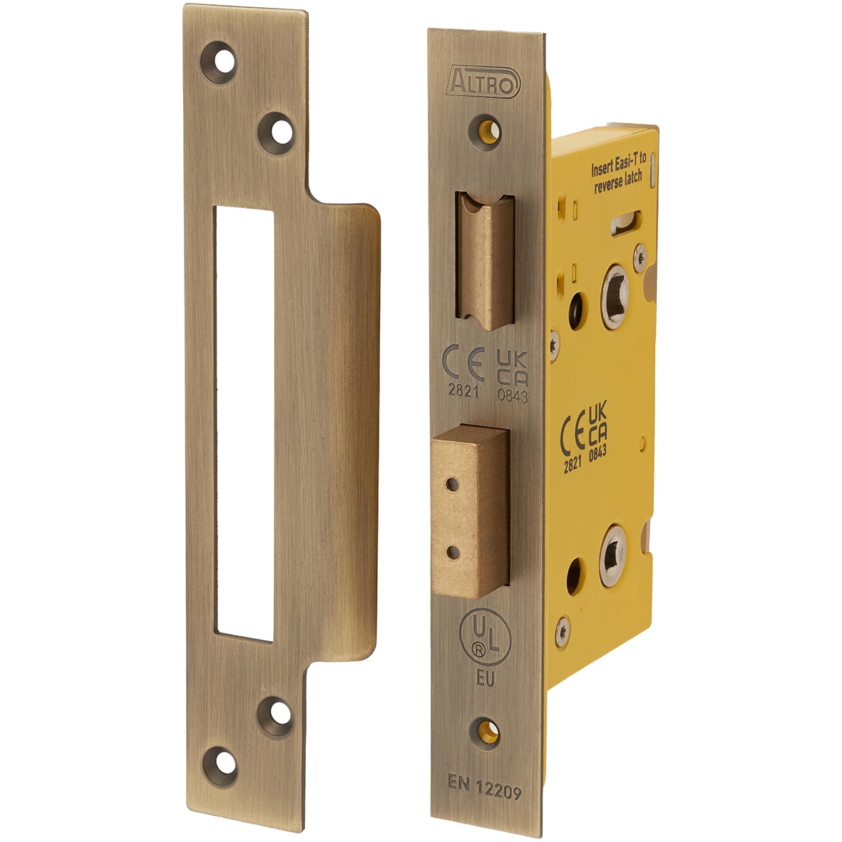 Architectural Bolt Through Bathroom Lock - 65mm Case - 44mm Backset - Radius - Antique Brass