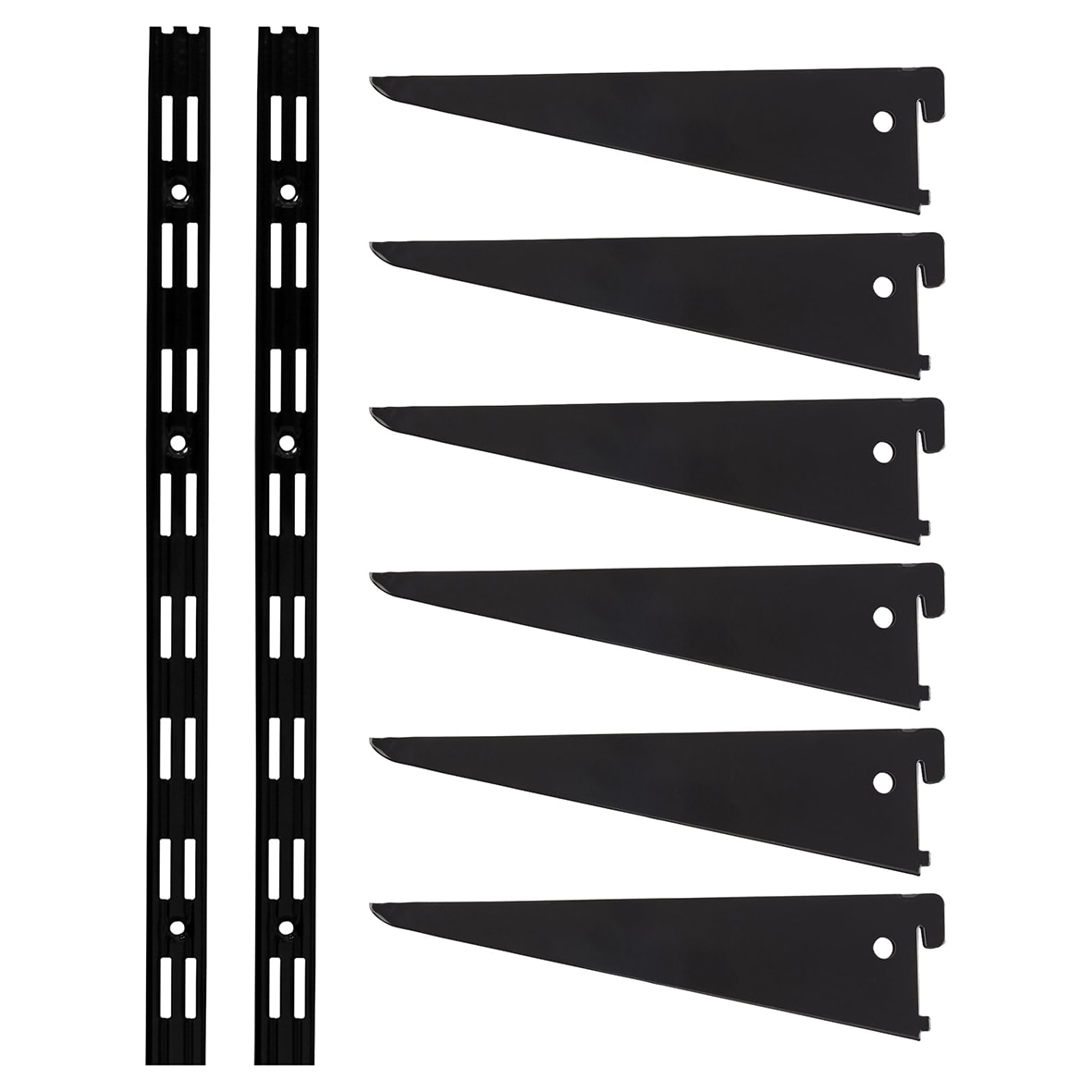 Twin Slot Shelving Kit - 2 x 2000mm Shelf Wall Uprights & 6 x 370mm Shelf Brackets - Black