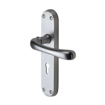 Satin Chrome Keyhole Lock Door Handles - Donna Range - 183 x 42mm