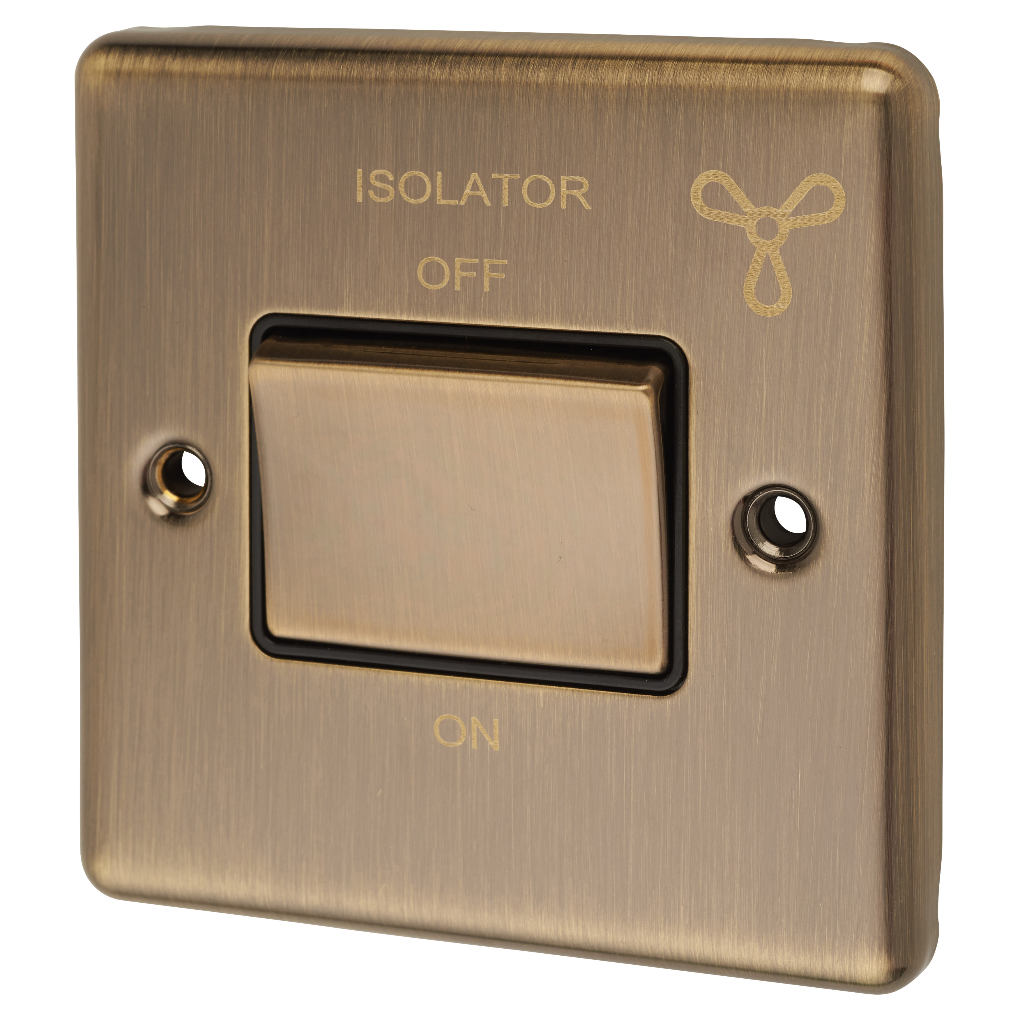 Enhance Decorative 6A 1 Gang Triple Pole Fan Isolator - Antique Brass with Black Inserts