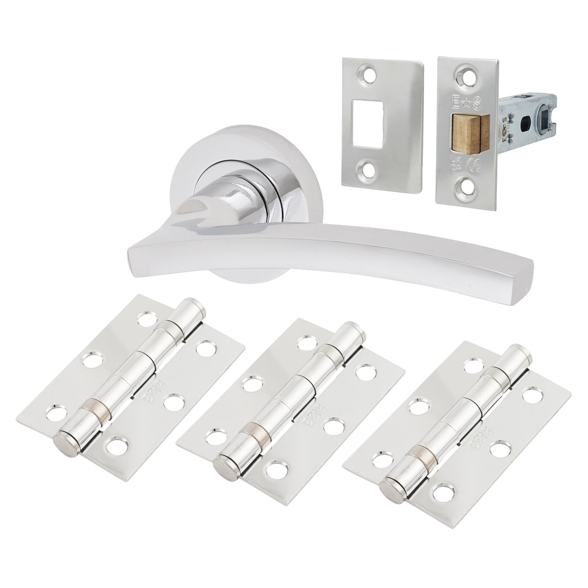 Brass Polished Chrome Latch Door Handles on Rose Ultimate Door Pack - Tavira Range