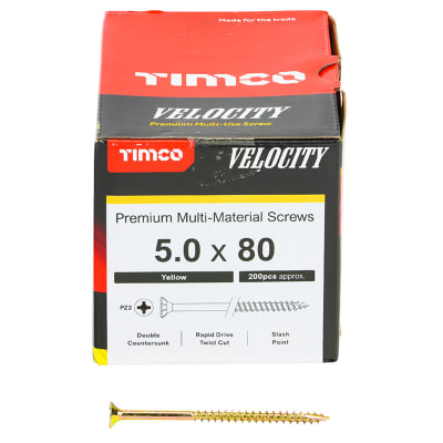 Velocity Pozi Countersunk Wood Screws - 5.0 x 80mm - Yellow Zinc - Pack of 200