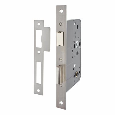 DIN Bathroom Lock - 105mm Case - 80mm Backset - Satin Stainless Steel