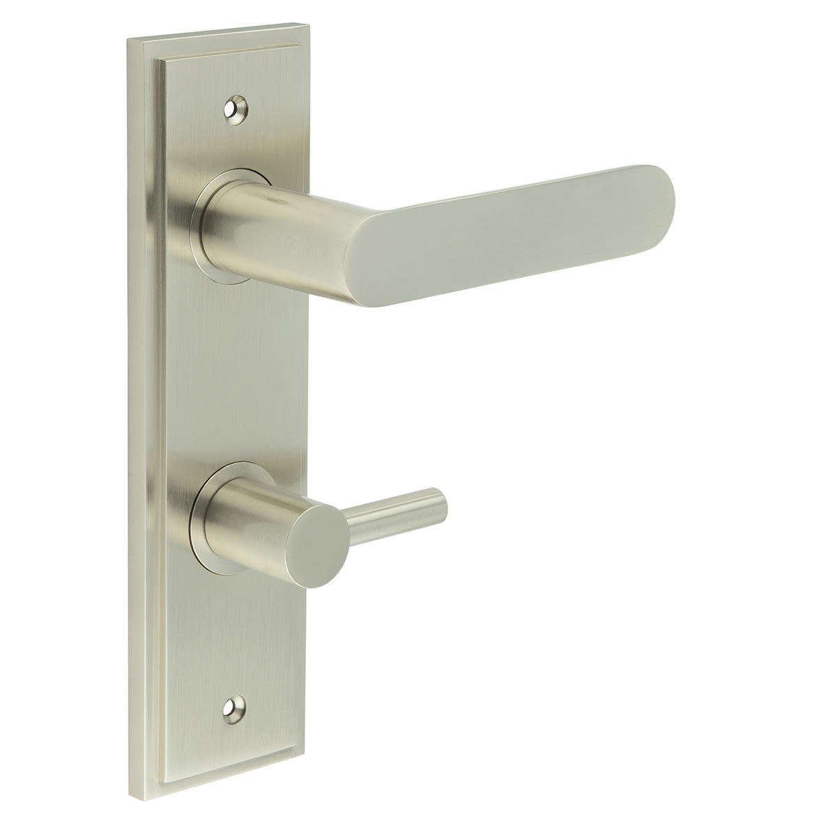Satin Nickel Fire Rated DIN Bathroom Door Handles - Kensington - Inner 3 - 200 x 55mm