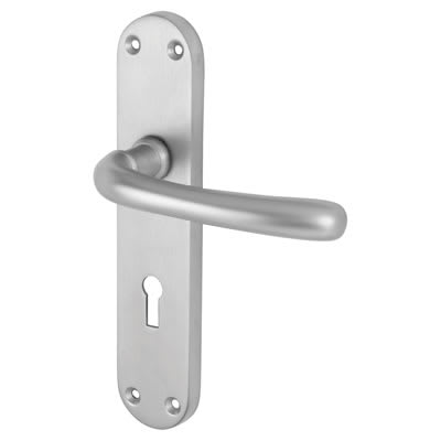 Satin Chrome Keyhole Lock Door Handles - Sassari Range - 182 x 39mm