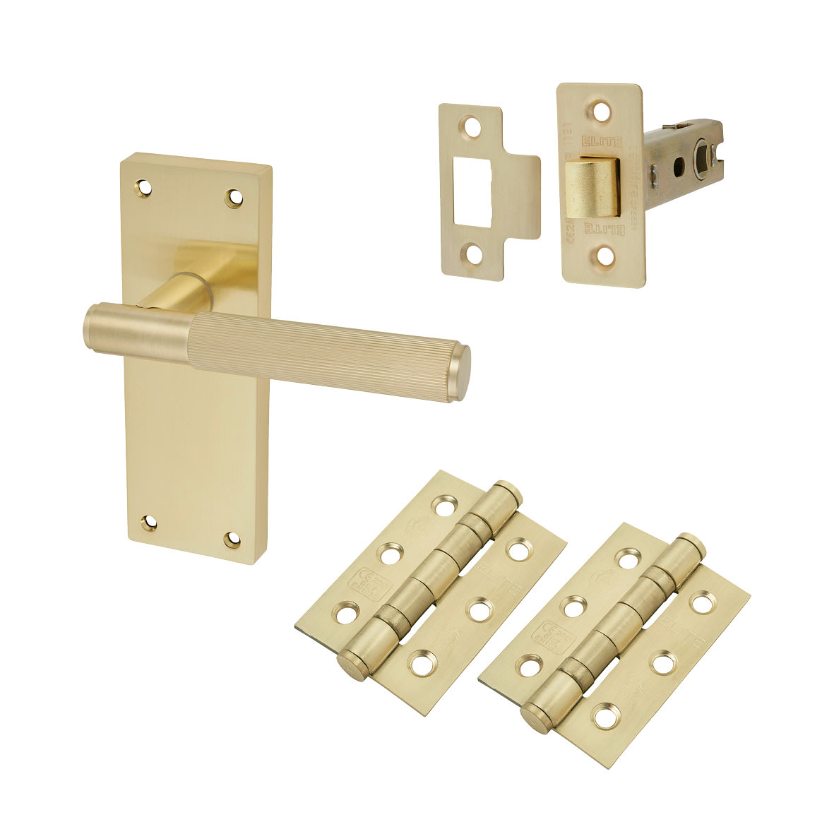 Satin Brass Lines Latch Door Handles Pack - Nova Range
