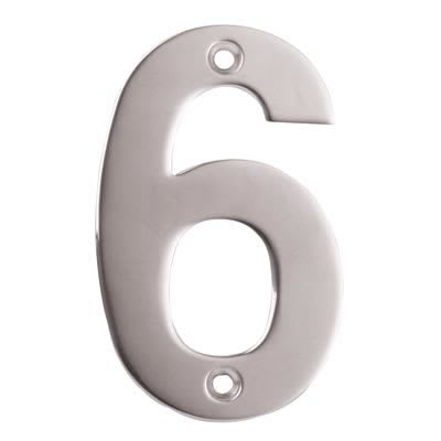 100mm Screw Fix Door Numeral - 6 - Satin Stainless Steel