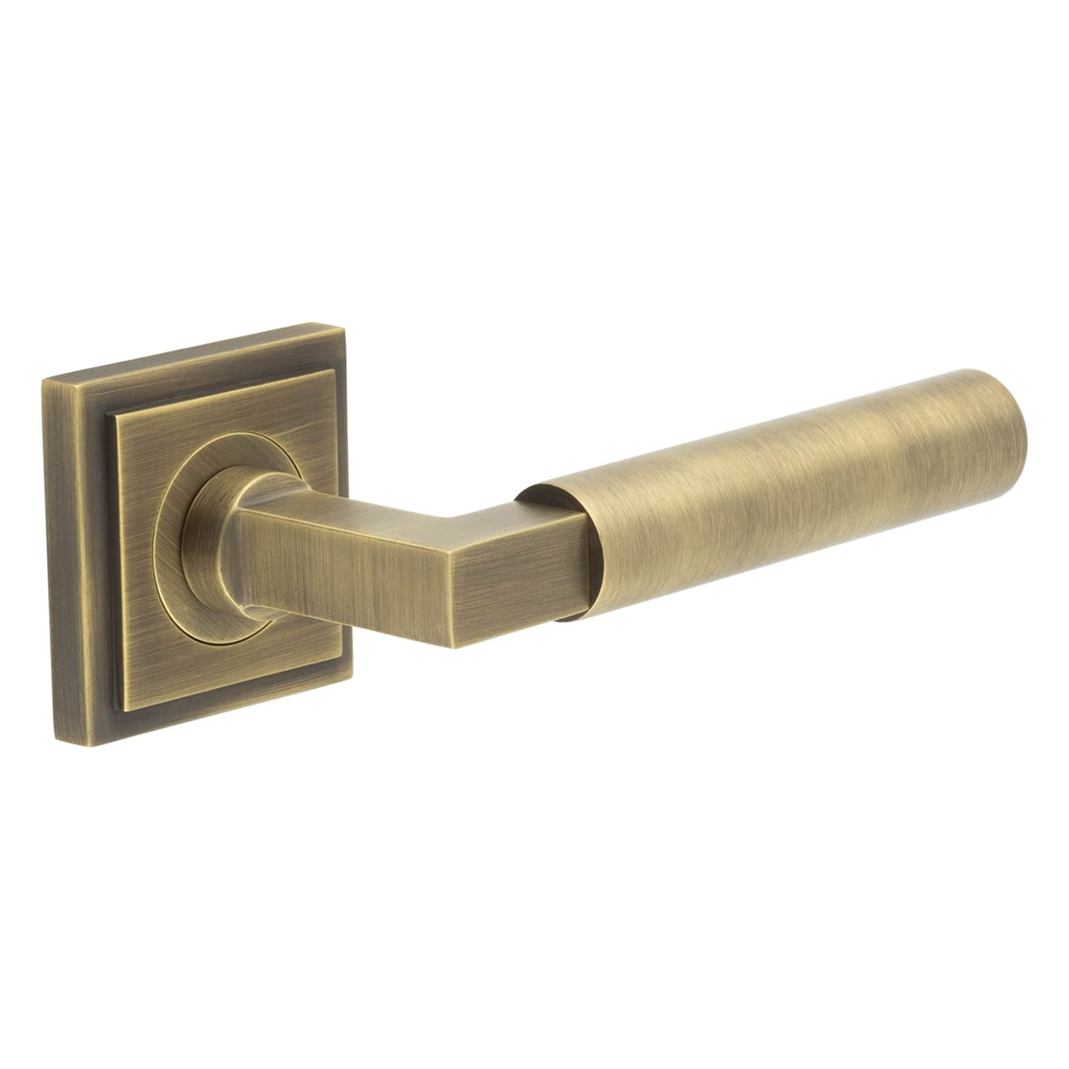 Antique Brass Fire Rated Door Handles on Square Stepped Rose - Westminster Range