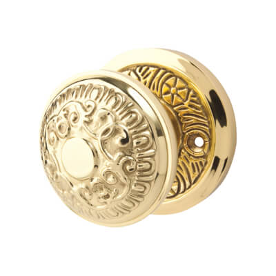 Marcus Polished Brass Aydon Mortice Door Knob - 69mm Rose Diameter