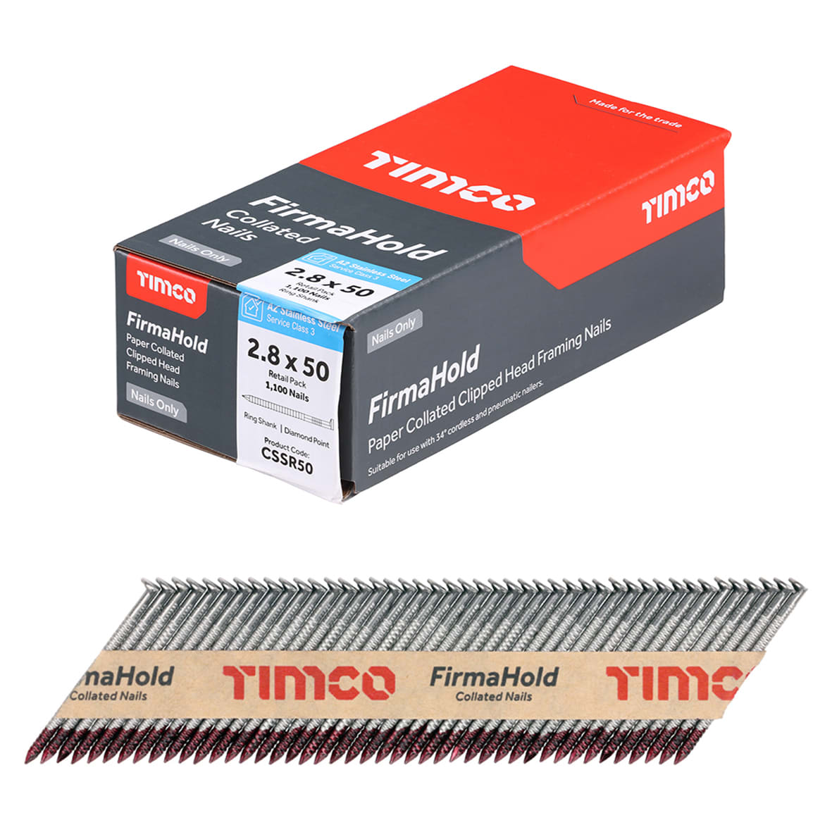 FirmaHold First Fix Nail - Ring - 34° Angled - 2.8 x 50mm - Stainless Steel - Pack of 1100
