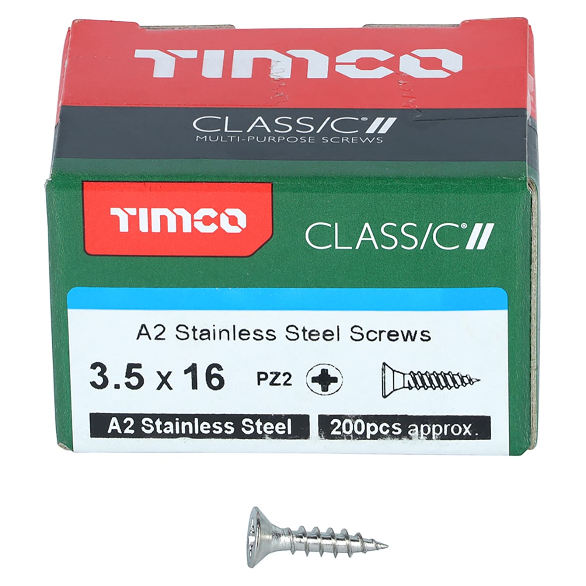 Classic Pozi Countersunk Wood Screws - 3.5 x 16mm - A2 Stainless Steel - Pack of 200