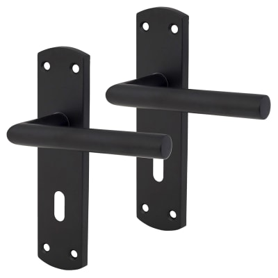 Matt Black Mitred Keyhole Lock Door Handles - 172 x 44mm