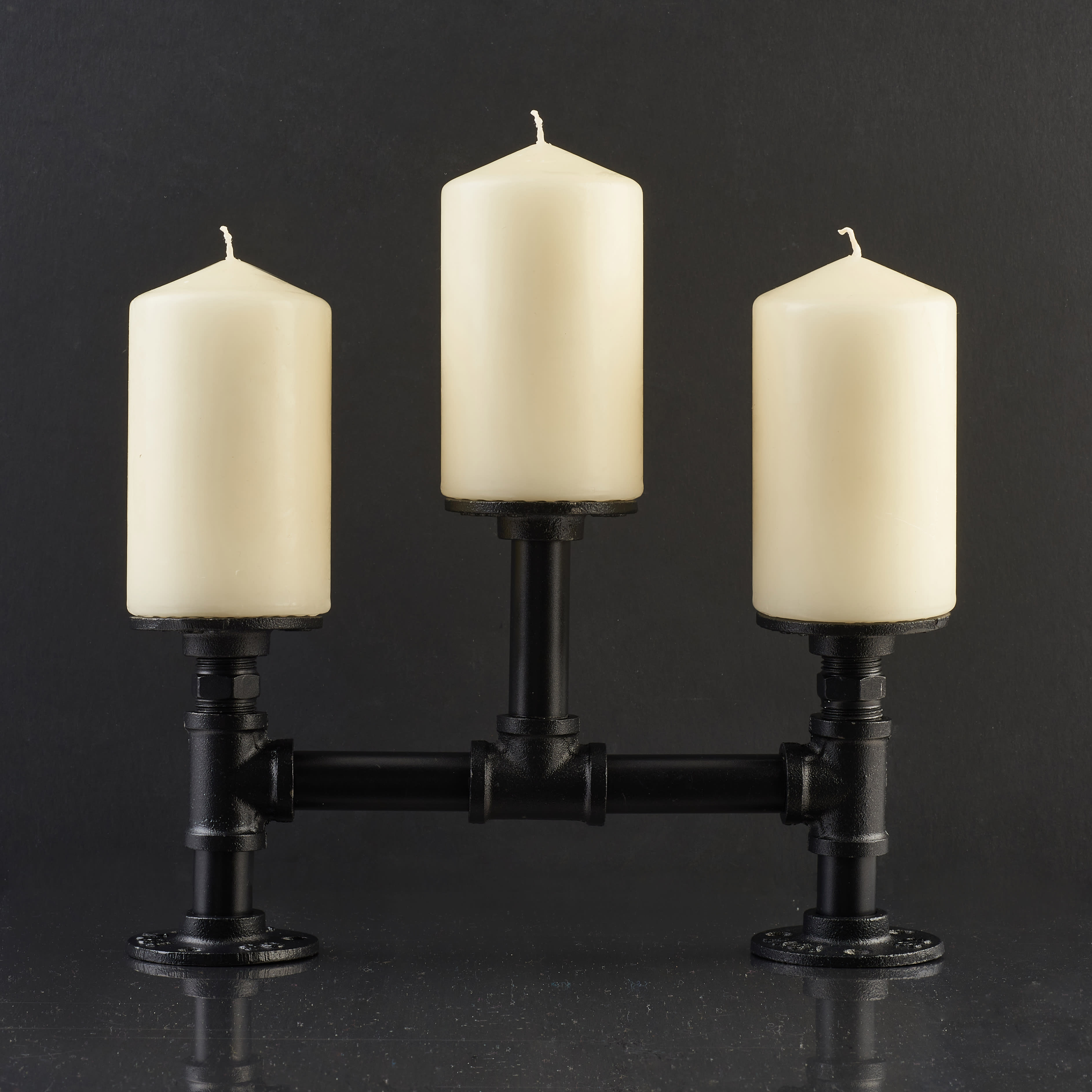 1/2" Pipe Triple Candle Holder - Black