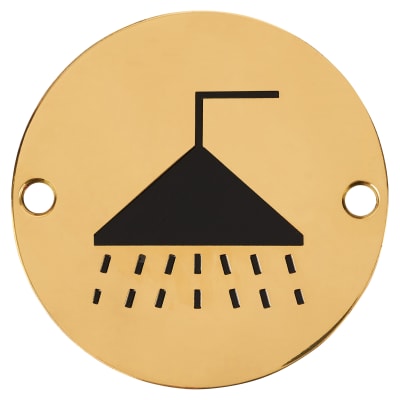 Shower Door Sign - 75mm Diameter - Polished Brass