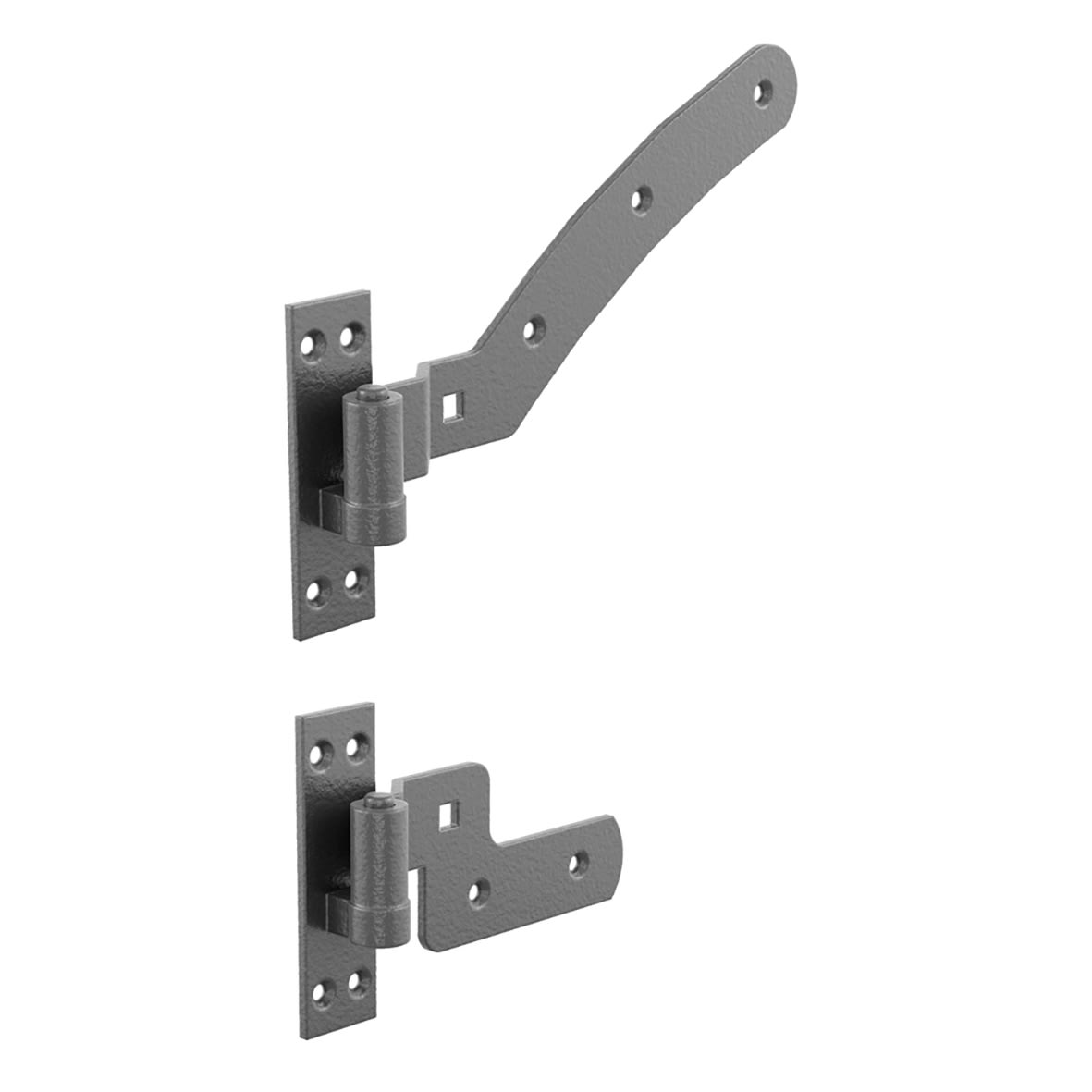 Med Duty Curved Rail Hook & Band Gate Hinge Kit - 300 x 40mm - R Hand - Black Galv - Pair