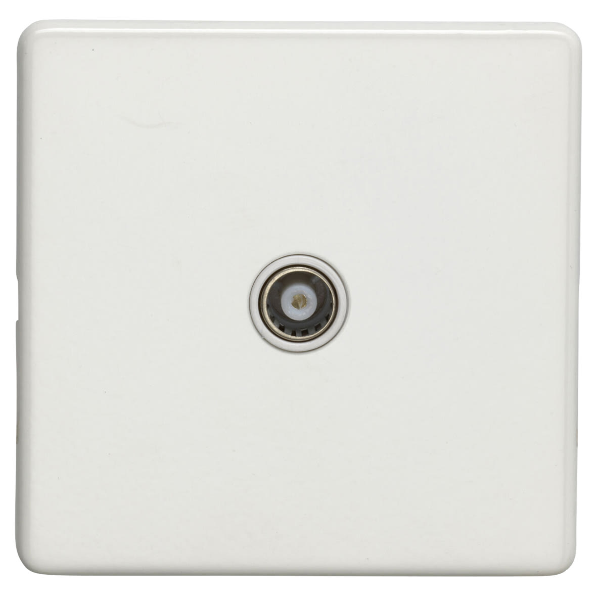Concealed 1 Gang Screwless Flat Plate Isolated TV Coaxial Socket - Matt White