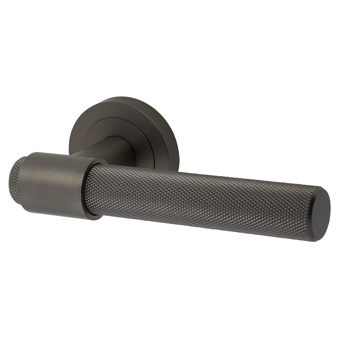 Anthracite Grey Knurled Door Handles on Round Rose - Esme Range
