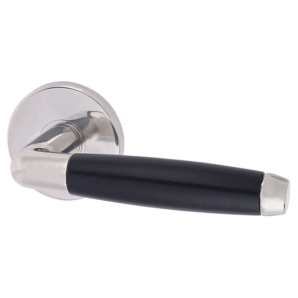 Polished Nickel/Matt Black Door Handles on Round Rose - Cambridge Range