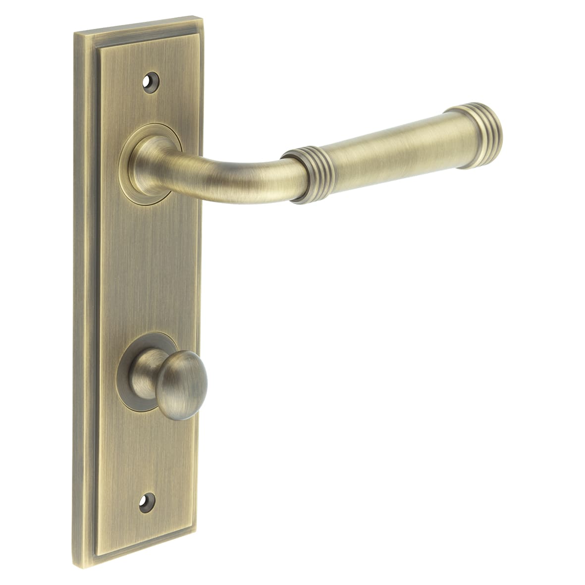 Antique Brass Fire Rated DIN Bathroom Door Handles - Highgate - Inner 1 - 200 x 55mm