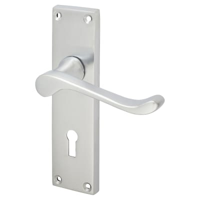 Satin Chrome Victorian Scroll Keyhole Lock Door Handles - 155 x 42mm