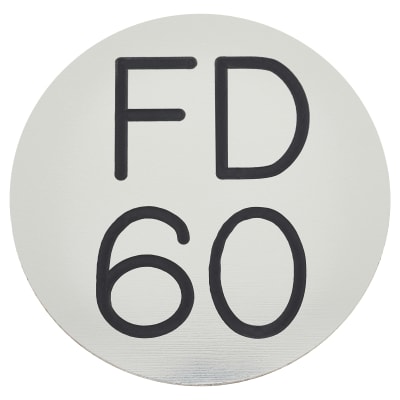 Fire Door Sign - Self Adhesive - 50mm Diameter - Rigid Plastic - Silver