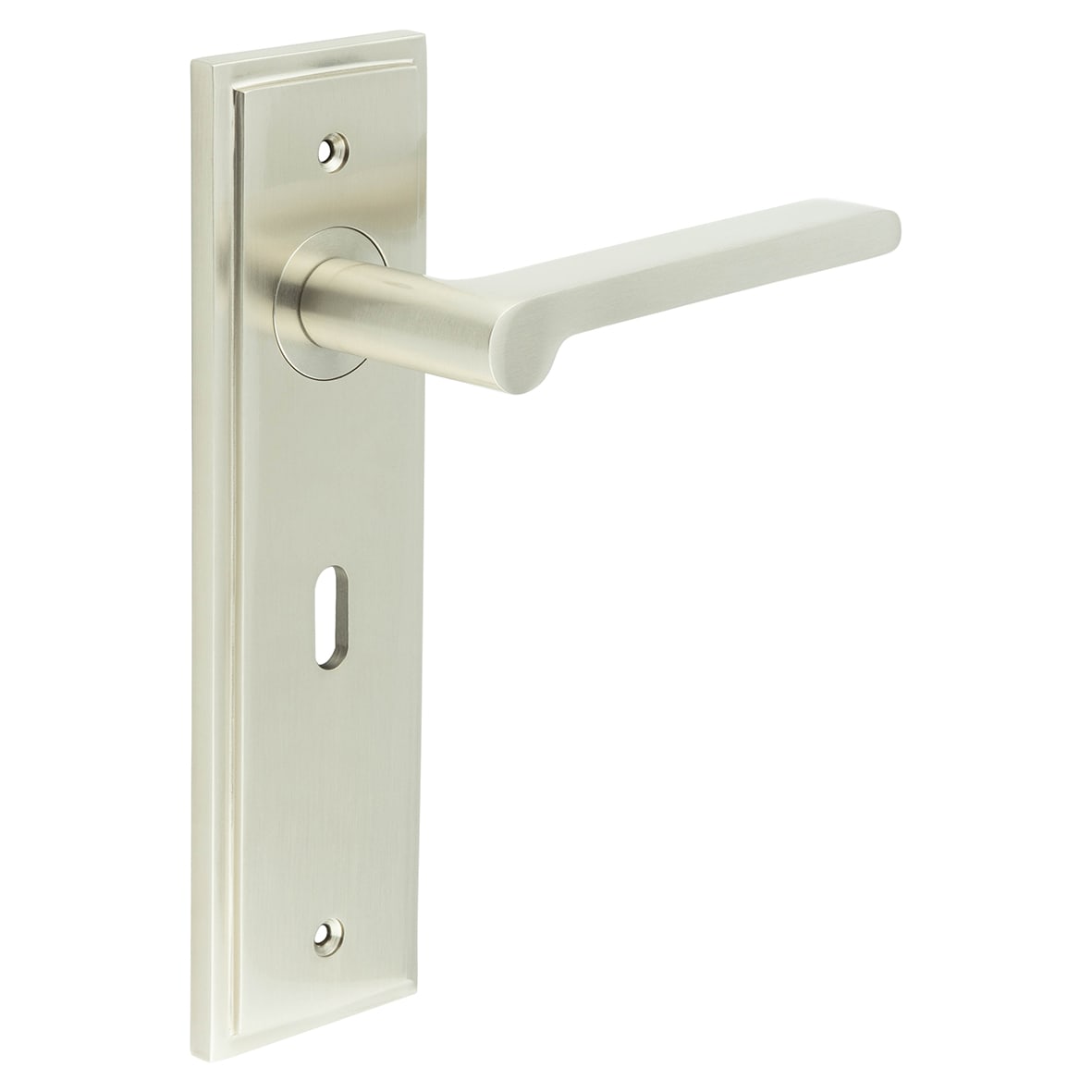 Satin Nickel Fire Rated Keyhole Lock Door Handles - Fitzrovia - 200 x 55mm