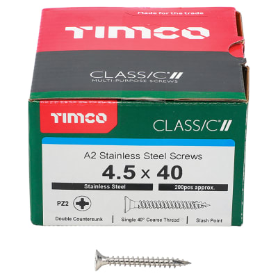 Classic Pozi Countersunk Wood Screws - 4.5 x 40mm - A2 Stainless Steel - Pack of 200