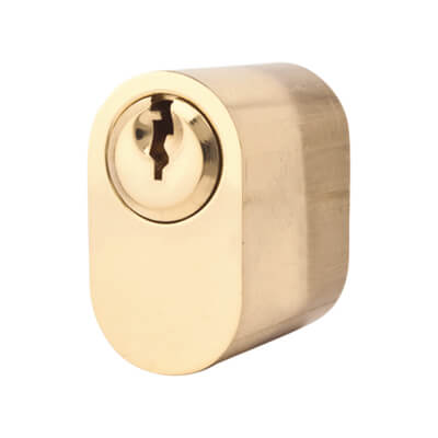 6 Pin Scandinavian Oval Cylinder - External - Anti-Drill - Polished Brass