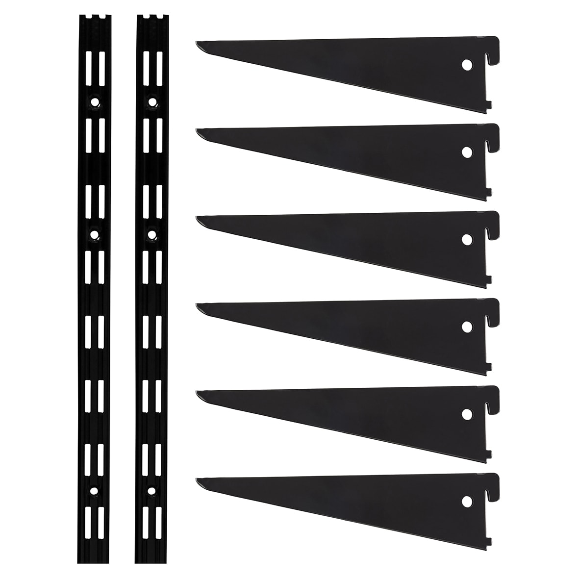 Twin Slot Shelving Kit - 2 x 1000mm Shelf Wall Uprights & 6 x 370mm Shelf Brackets - Black