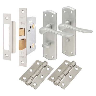 Satin Chrome Bathroom Lock Door Handles Pack - Rome Range