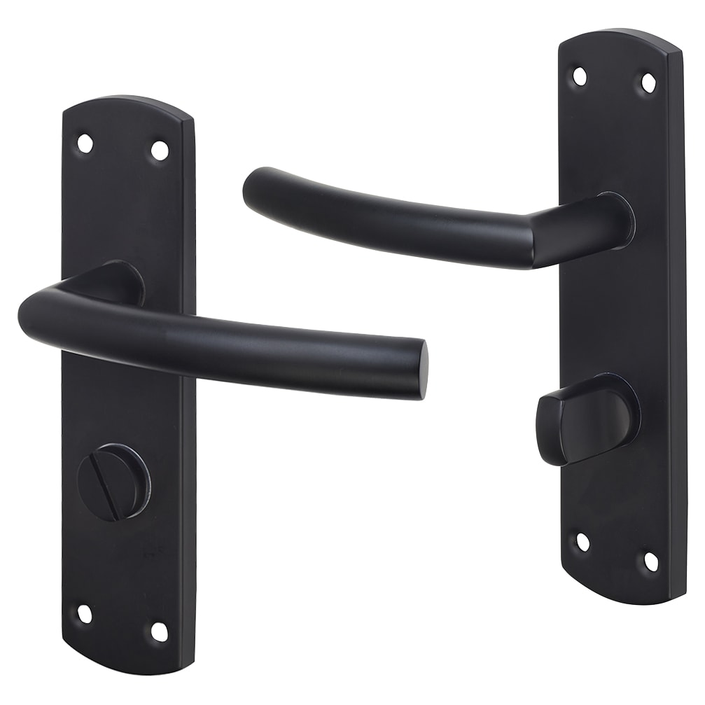 Matt Black Arched Bathroom Door Handles - 172 x 44mm - LH
