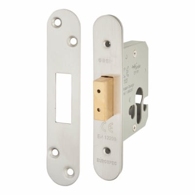 Architectural Euro Profile Deadlock - 65mm Case - 44mm Backset - Radius - Satin Stainless