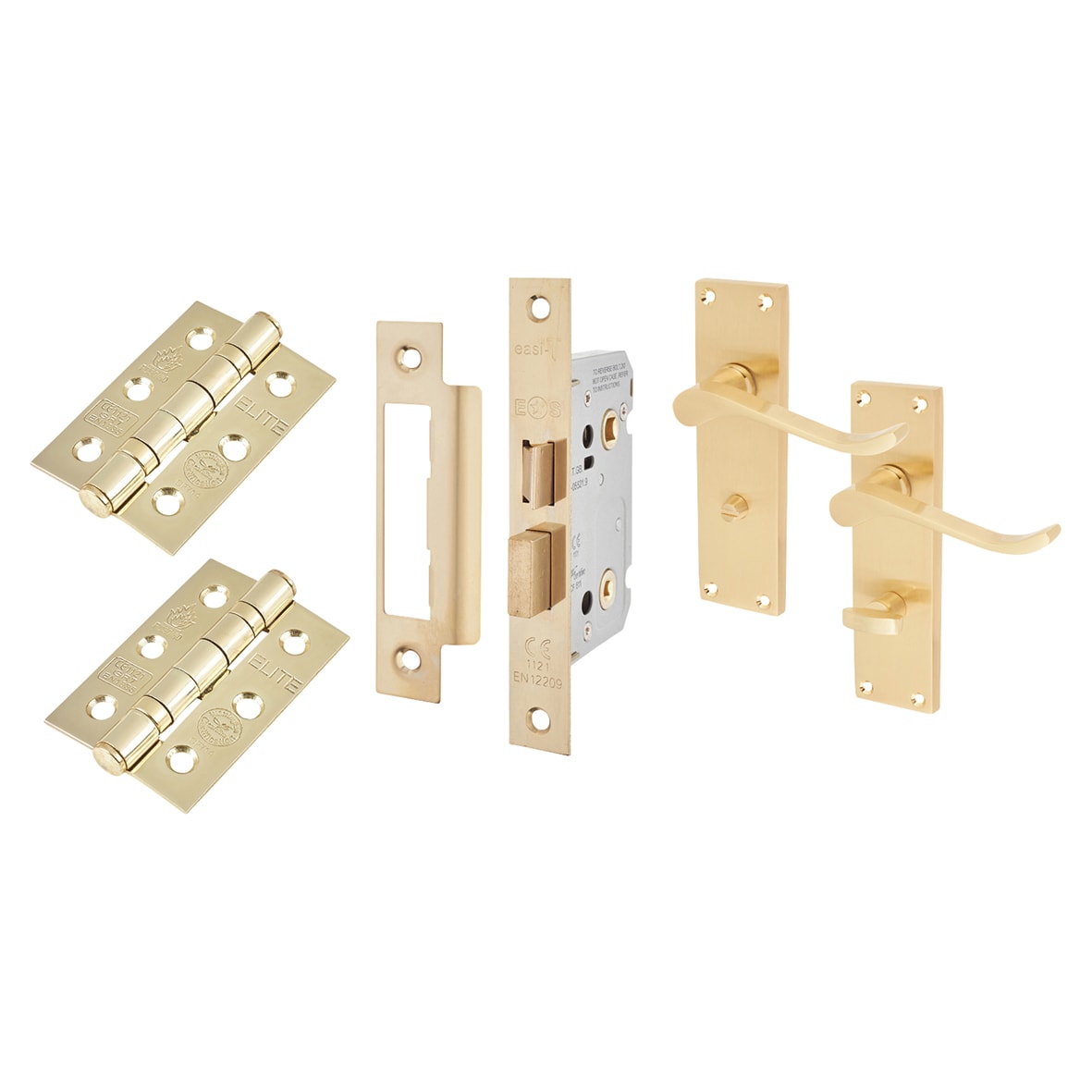 Satin Brass Budget Scroll Bathroom Lock Door Handles Pack