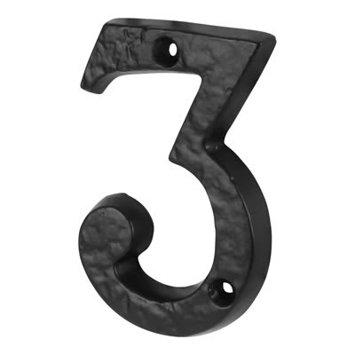 76mm Screw Fix Door Numeral - 3 - Antique Black Iron