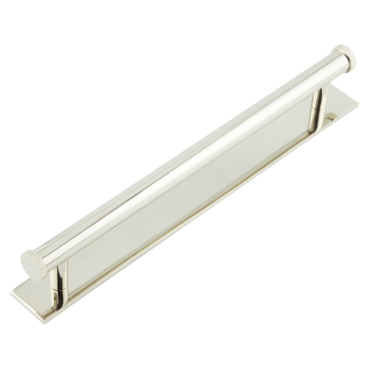 Thaxted 15mm Lines T-Bar Cabinet Pull Handle on Plain Backplate - 224mm c/c - Polished Nickel