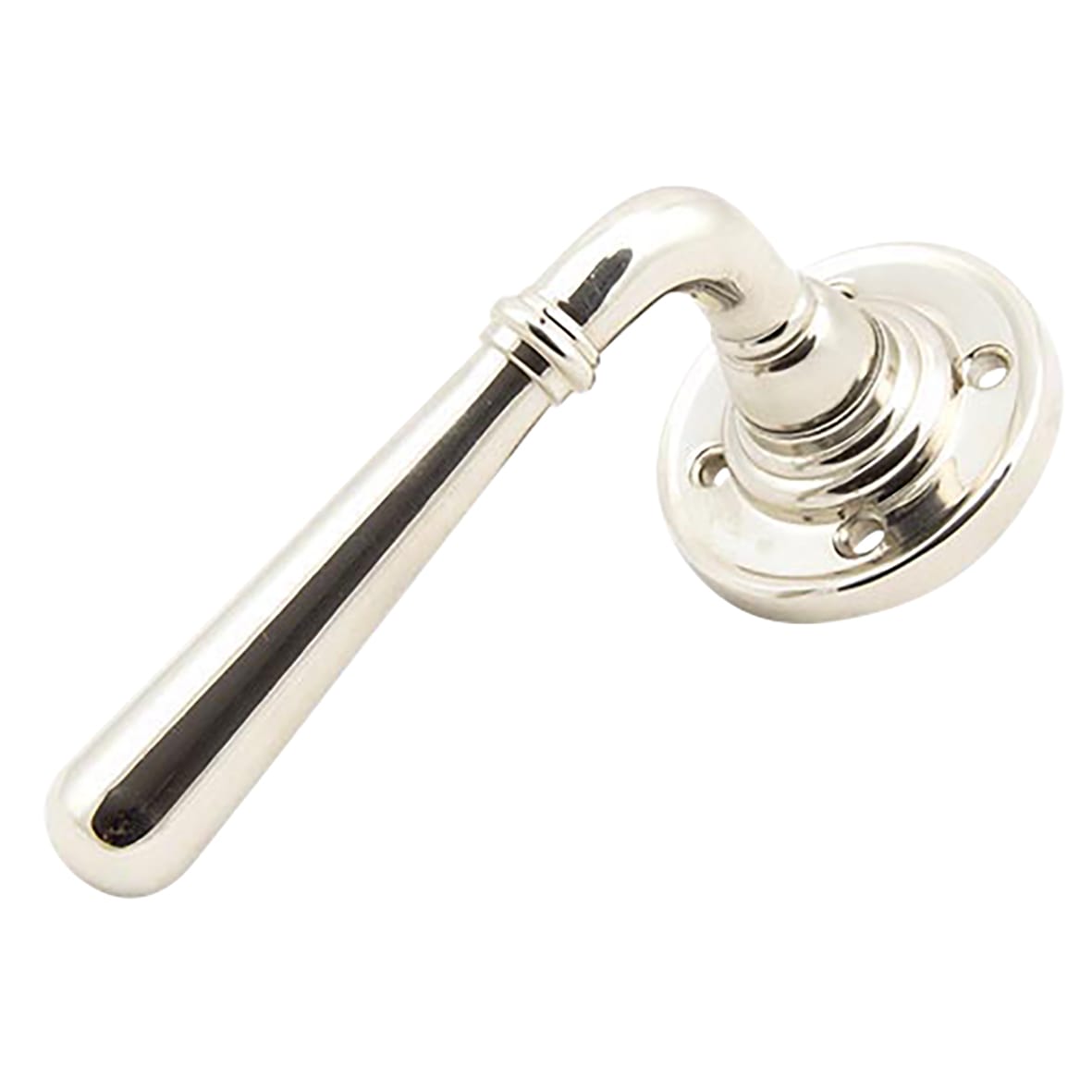 Polished Nickel Door Handles on Round Fixed Rose - Newbury Range