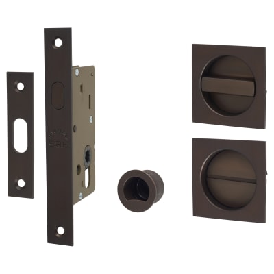 Marcus Square Flush Privacy Handle Set with Lock - Matt Bronze