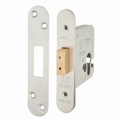 Architectural Euro Profile Deadlock - 78mm Case - 57mm Backset - Radius - Satin Stainless