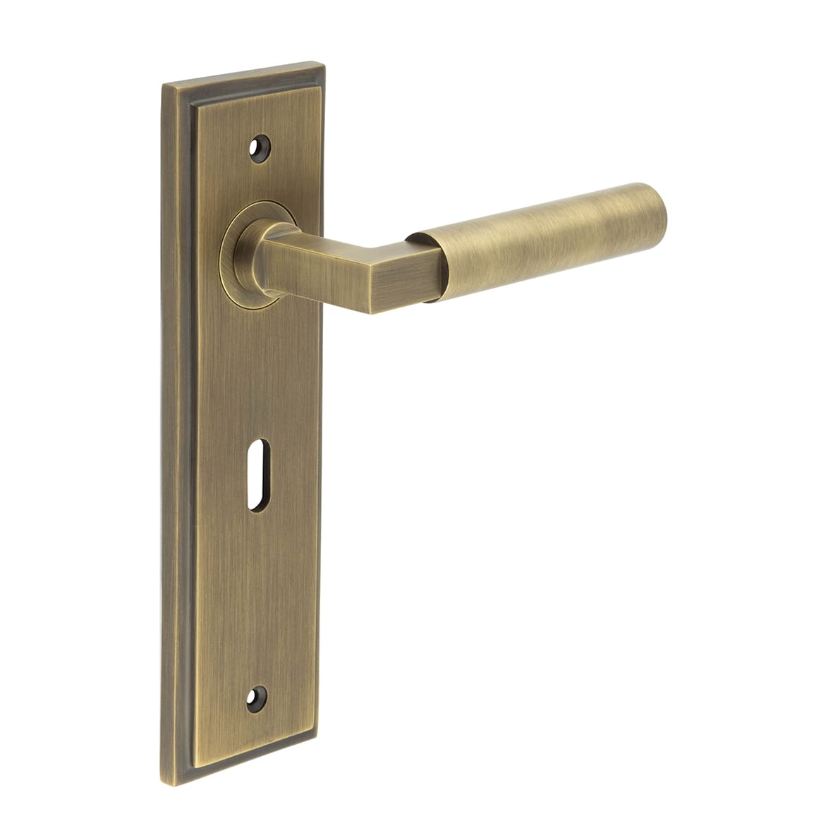 Antique Brass Fire Rated Keyhole Lock Door Handles - Westminster - 200 x 55mm