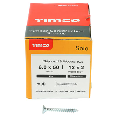 Solo Chippy Pozi Countersunk Wood Screws - 6.0 x 50mm - Zinc Plated - Pack of 200