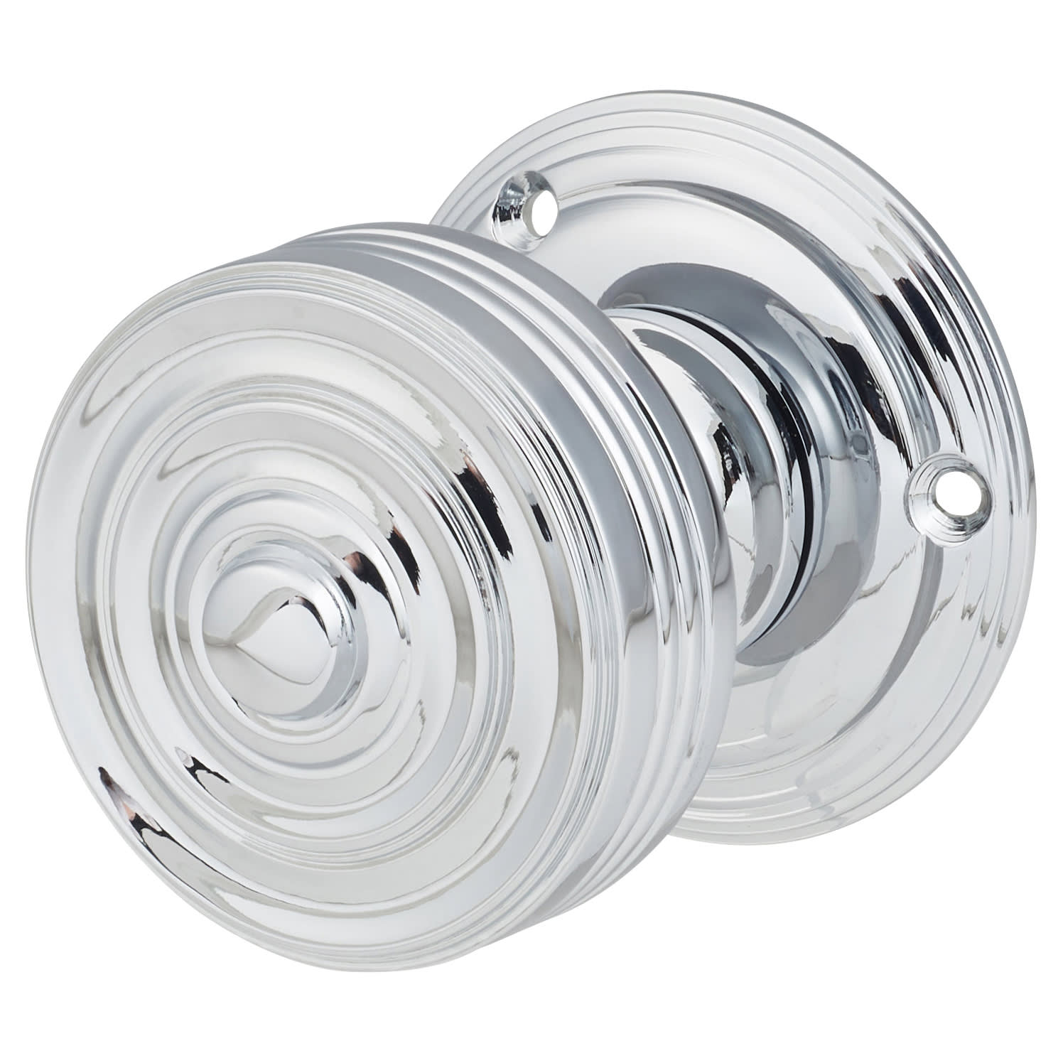 Polished Chrome Georgian Ringed Mortice Door Knob - 55mm Rose Diameter