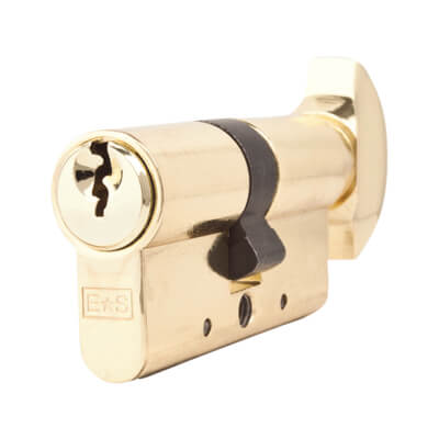 5 Pin 60mm Euro Thumbturn Cylinder - 30mm Turn + 30mm - Pol Brass - Keyed to Differ