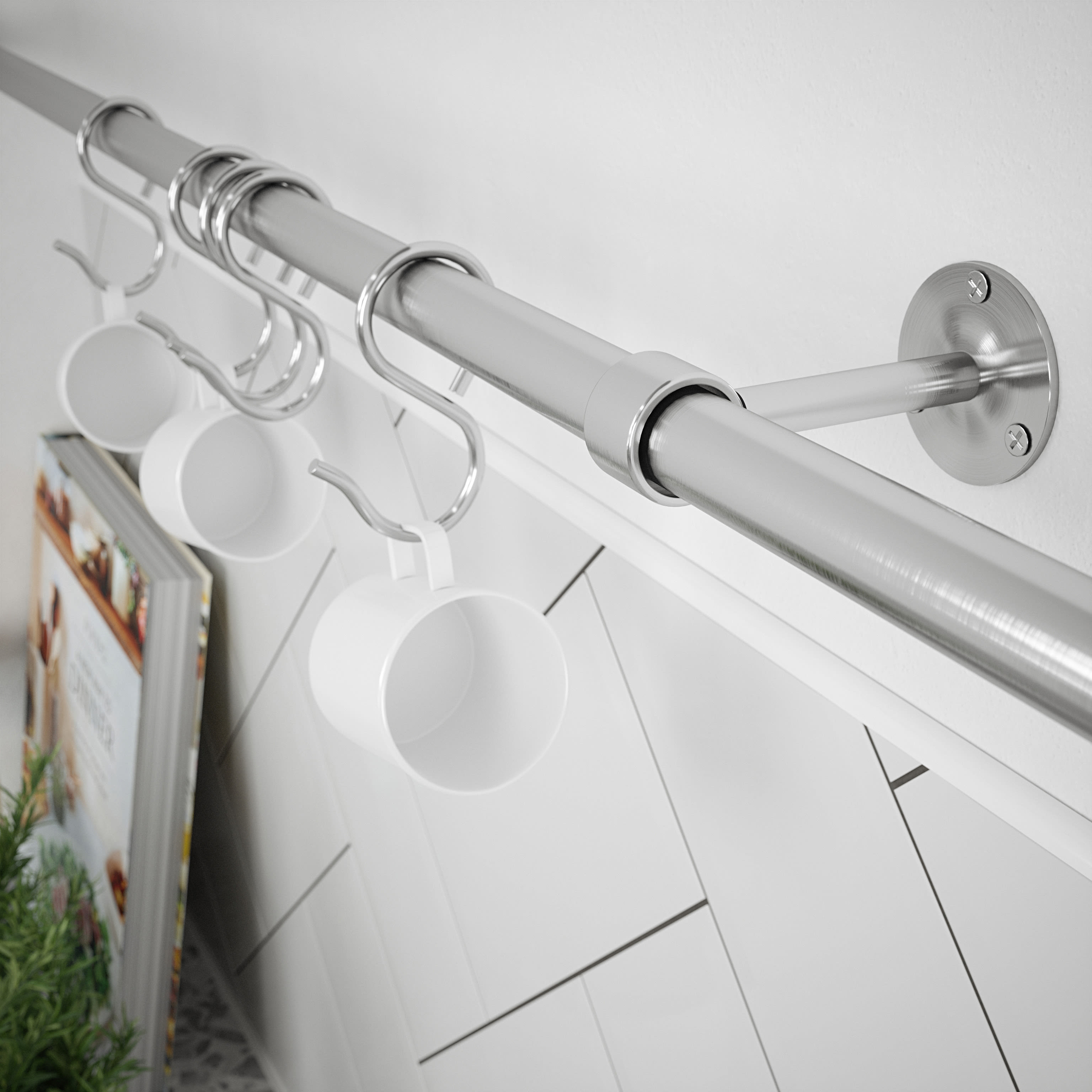 Kitchen Utensil Rail Kits - 19 x 1000mm - Brushed Silver