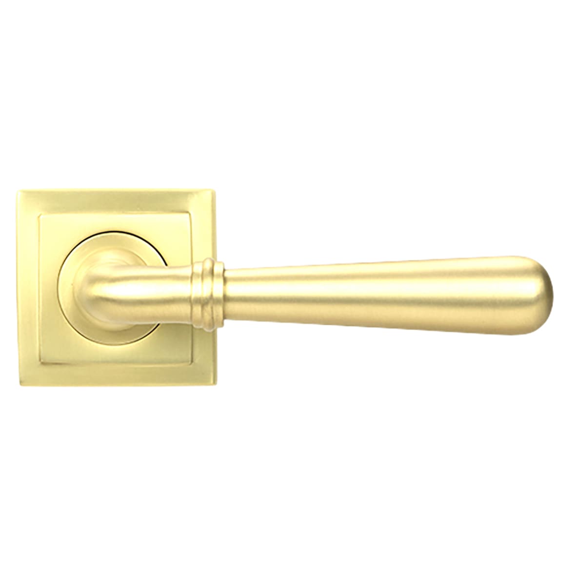 Satin Brass Door Handles on Square Rose - Newbury Range