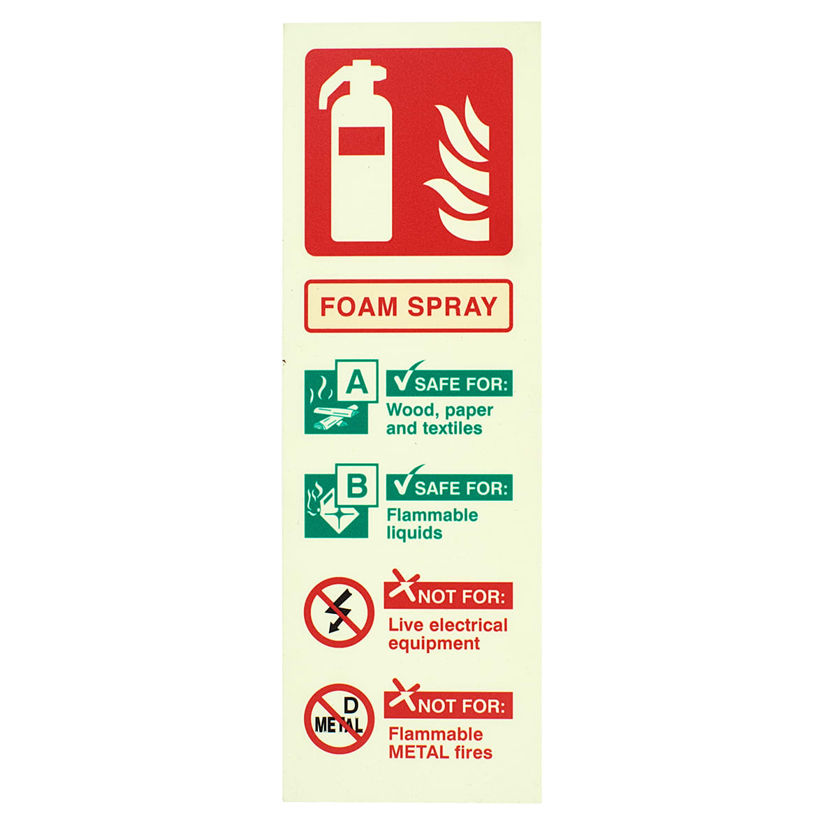 Photoluminescent Foam Extinguisher Sign - 100 x 300mm - Rigid Plastic