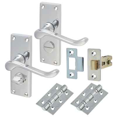 Polished Chrome Victorian Scroll Privacy Latch Door Handles Pack - Short Plate