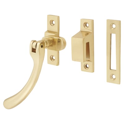 Bulb End Mortice & Hook Plate Casement Window Fastener - Reversible - Polished Brass
