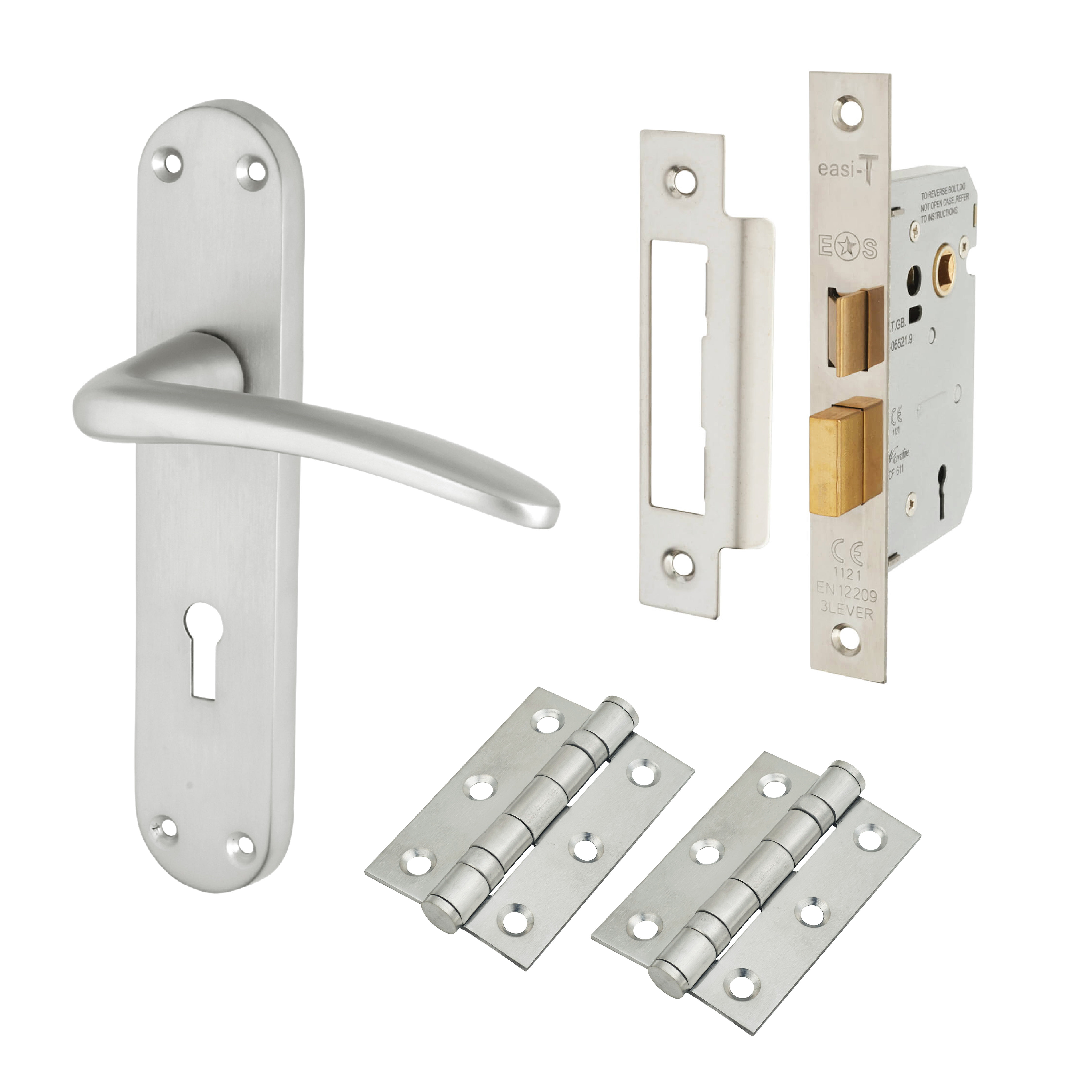 Satin Chrome 3 Lever Sashlock Door Handles Pack - Salerno Range