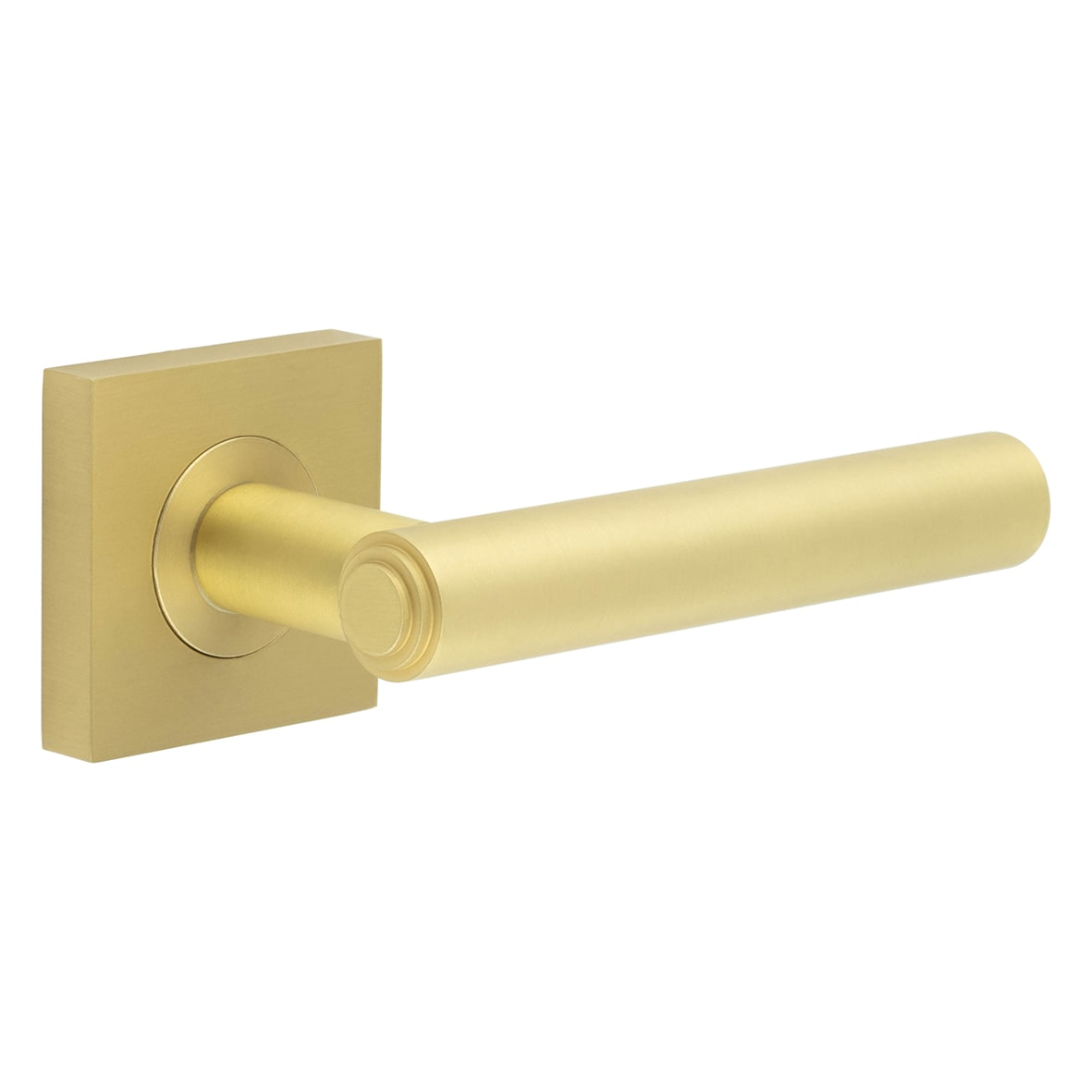 Satin Brass Fire Rated Door Handles on Square Rose - Richmond Range